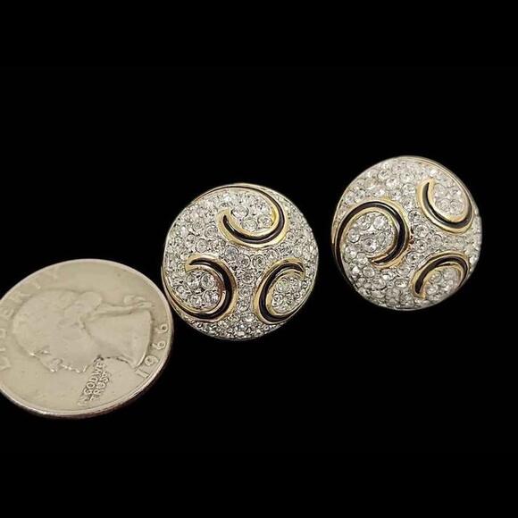 Vintage Signed Swarovski Crystal Domed Stud Earrings - Picture 8 of 9